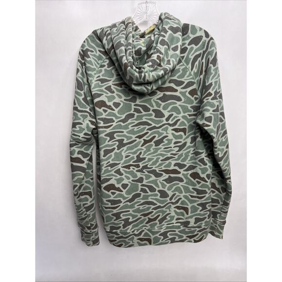 Burlebo Hoodie Mens Size Medium Green Retro Duck Camo Fleece Pullover - Picture 6 of 12